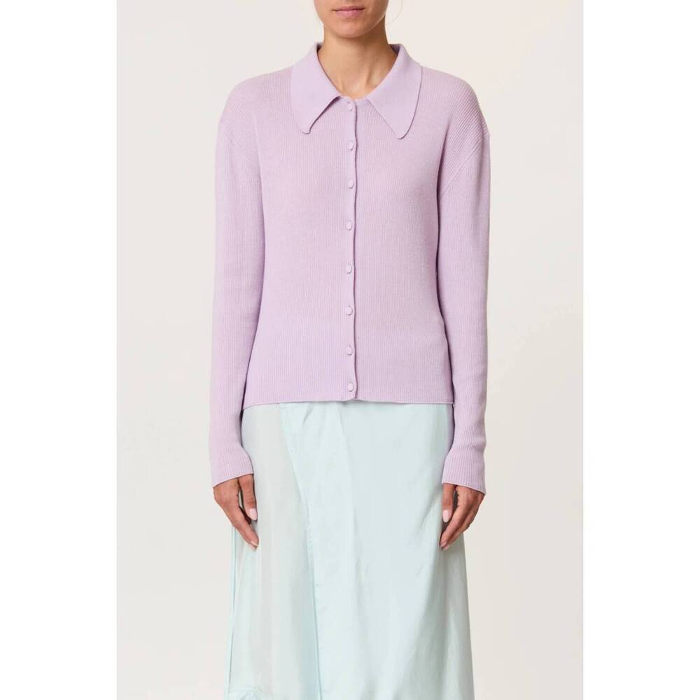 NEW PLAN C shirt collar merino wool cardigan in wisteria